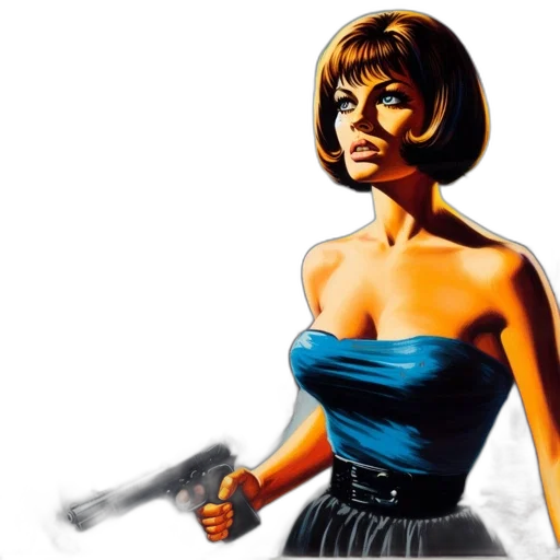 weapon, comic book art, concept art, cartoon, photorealistic, woman, blue, dress transparent PNG cut-out