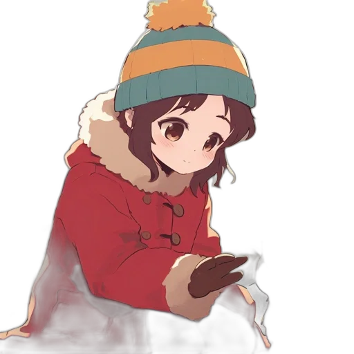 hat, jacket, staff, face, anime, pixel art, concept art, cartoon transparent PNG cut-out