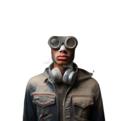 jacket, mask, face, robot, 3d render, concept art, photorealistic, cyberpunk transparent PNG cut-out