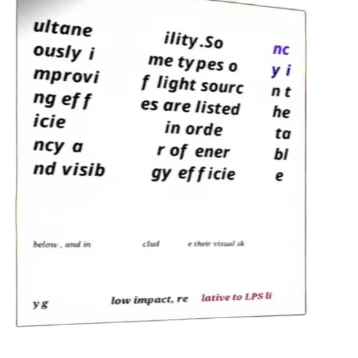 table, lists, light, sources, energy, efficiency, visibility, including transparent PNG cut-out