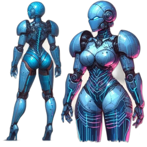 robot, concept art, cyberpunk, comic book art, 3d render, outer space, blue, pastel transparent PNG cut-out