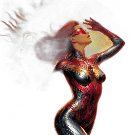 comic book art, concept art, fantasy art, photorealistic, fire, red, female, superhero transparent PNG cut-out