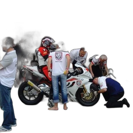 photorealistic, fire, group, people, around, motorcycle, sign, says transparent PNG cut-out