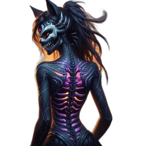 creature, mask, dress, dragon, fantasy art, concept art, cyberpunk, watercolor transparent PNG cut-out