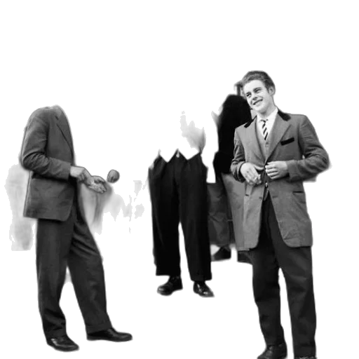 jacket, staff, mask, furniture, black, white, photo, group transparent PNG cut-out