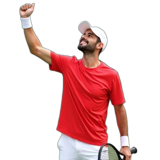 male, tennis, player, holding, racket, court, wearing, red transparent PNG cut-out