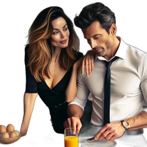 fire, intimate, scene, shows, couple, modern, kitchen, where transparent PNG cut-out