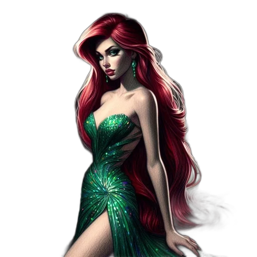 dress, fantasy art, concept art, comic book art, pixel art, green, red, glamorous transparent PNG cut-out