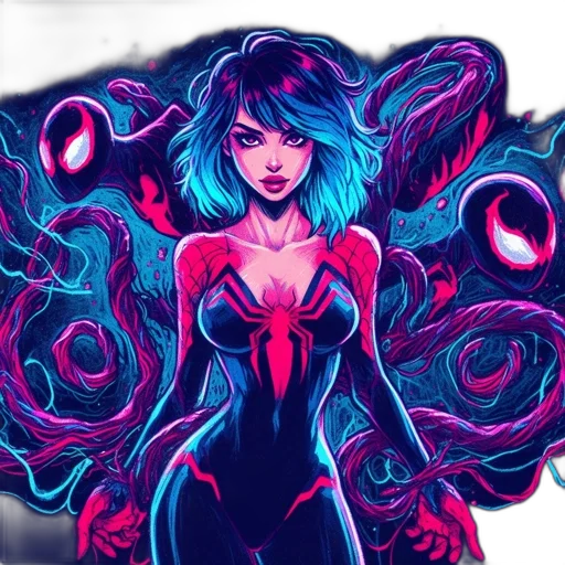 dress, creature, hair, comic book art, concept art, fantasy art, cyberpunk, neon lights transparent PNG cut-out