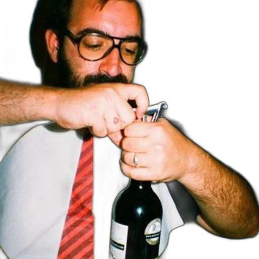 staff, bottle, man, glasses, red, tie, opening, wine transparent PNG cut-out