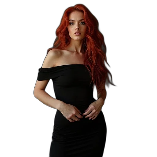 dress, hair, jewelry, staff transparent PNG cut-out