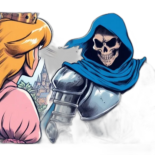 comic book art, concept art, fantasy art, cartoon, blue, blonde, princess, stands transparent PNG cut-out
