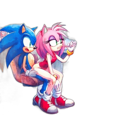 concept art, pixel art, vaporwave, watercolor, animated, scene, sonic, hedgehog transparent PNG cut-out