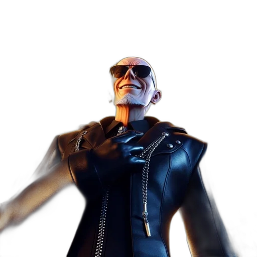 jacket, robot, 3d render, concept art, cyberpunk, comic book art, elderly, man transparent PNG cut-out
