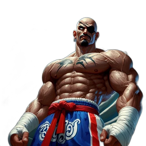 weapon, concept art, comic book art, photorealistic, fantasy art, tattooed, one-eyed, boxer transparent PNG cut-out