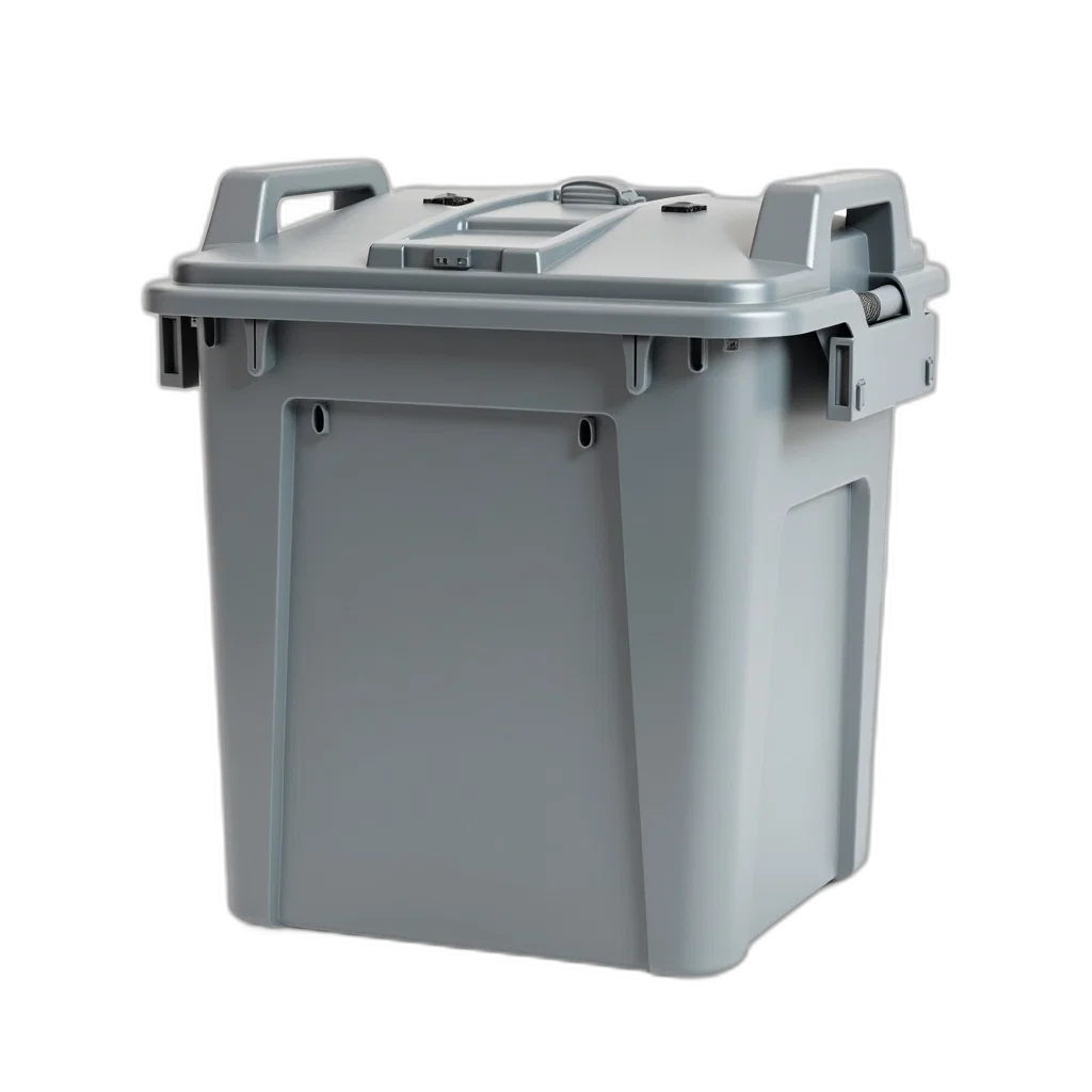 robot, furniture, 3d render, gray, plastic, storage, container, hinged transparent PNG cut-out