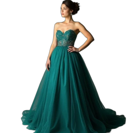 dress, green, woman, wearing, teal, evening, gown, fitted transparent PNG cut-out