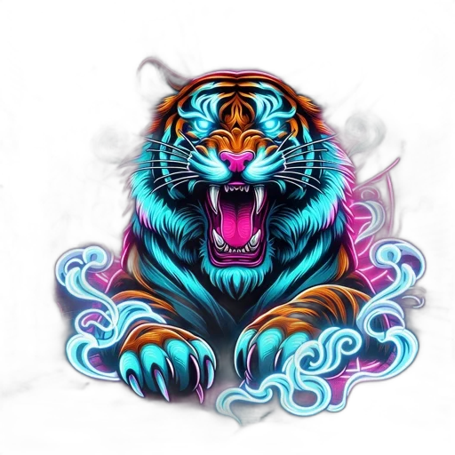 animal, creature, fantasy art, concept art, 3d render, photorealistic, neon lights, colorful transparent PNG cut-out