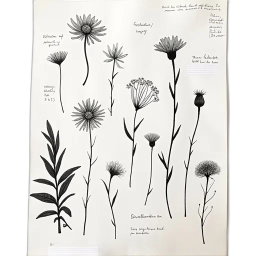 flower, concept art, monochrome, earth tones, white, sheet, paper, series transparent PNG cut-out