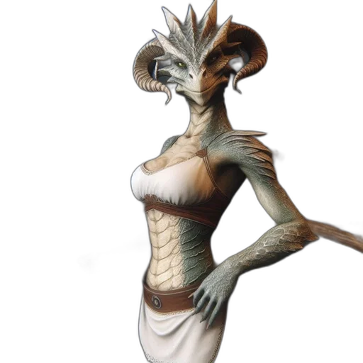 creature, dragon, dress, staff, concept art, fantasy art, 3d render, photorealistic transparent PNG cut-out