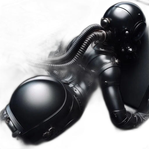 robot, mask, weapon, creature, concept art, 3d render, cyberpunk, photorealistic transparent PNG cut-out