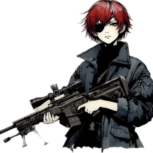weapon, jacket, staff, pixel art, anime, concept art, cartoon, red transparent PNG cut-out