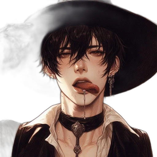 hat, mask, staff, fantasy art, watercolor, comic book art, anime, dark transparent PNG cut-out