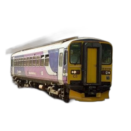 3d render, photorealistic, purple, yellow, train, number, front transparent PNG cut-out