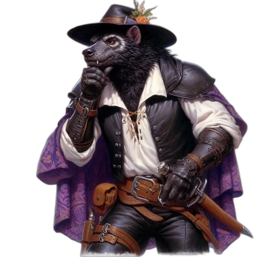 jacket, staff, hat, animal, concept art, fantasy art, photorealistic, comic book art transparent PNG cut-out