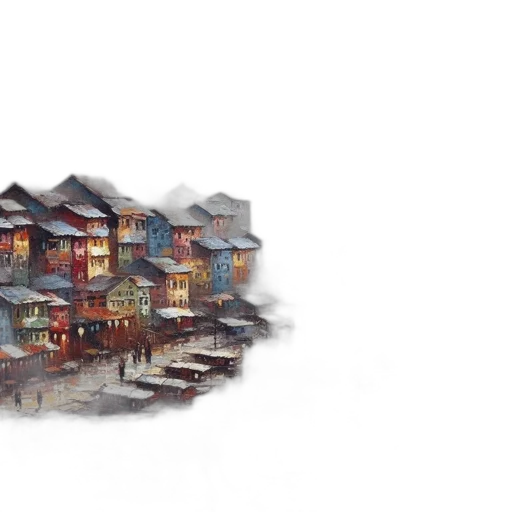 building, furniture, umbrella, concept art, 3d render, pixel art, photorealistic, fog transparent PNG cut-out