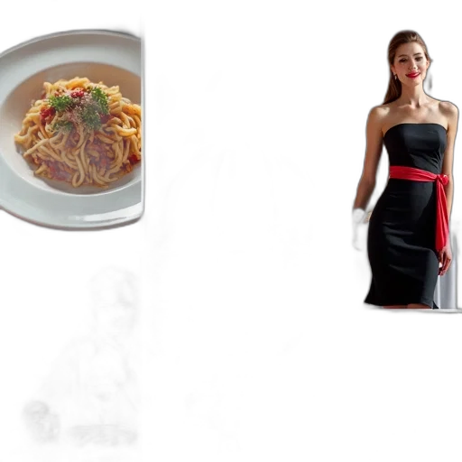 dress, food, jewelry, photorealistic, collage, various, images, showcasing transparent PNG cut-out