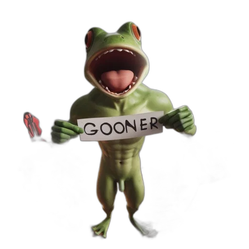 creature, animal, 3d render, concept art, anthropomorphic, green, frog, holds transparent PNG cut-out