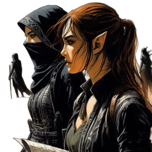 comic book art, concept art, fantasy art, three, individuals, stand, desert, setting transparent PNG cut-out