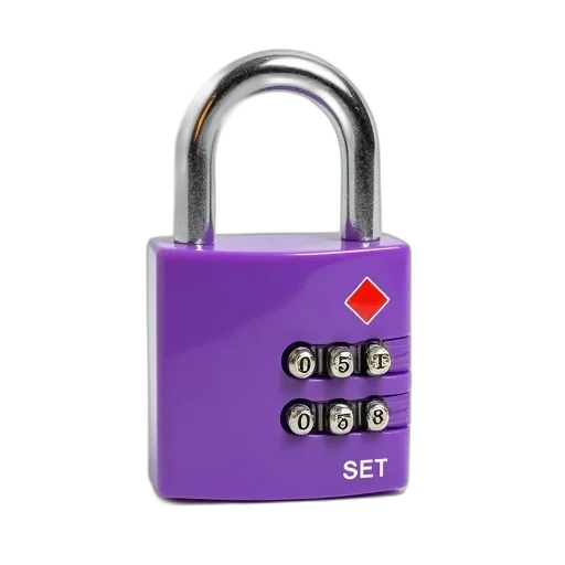 3d render, purple, plastic, padlock, silver, metal, shackle, keyhole transparent PNG cut-out