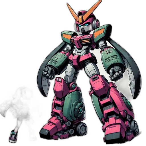 robot, weapon, concept art, 3d render, pixel art, vaporwave, pastel, grayscale transparent PNG cut-out
