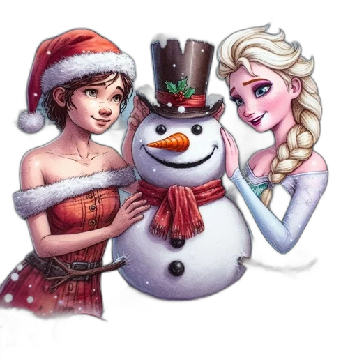 fantasy art, pixel art, cartoon, concept art, snow, two, women, winter transparent PNG cut-out