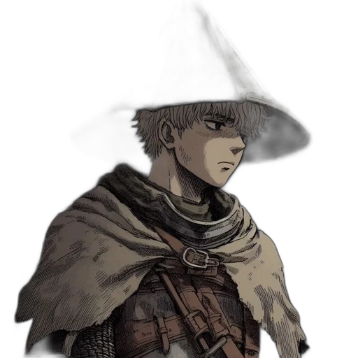hat, staff, mask, face, concept art, fantasy art, watercolor, pixel art transparent PNG cut-out