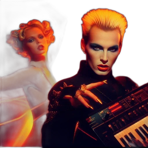 cyberpunk, concept art, vaporwave, 3d render, neon lights, outer space, fire, two transparent PNG cut-out