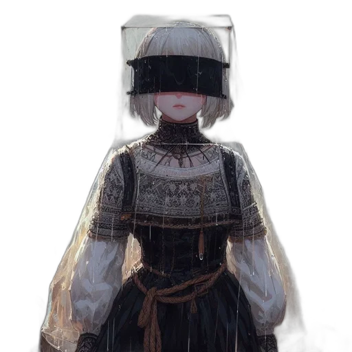 dress, mask, robot, hat, concept art, fantasy art, cyberpunk, pixel art transparent PNG cut-out