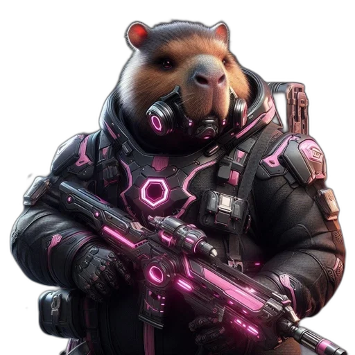 animal, creature, weapon, jacket, cyberpunk, concept art, 3d render, fantasy art transparent PNG cut-out