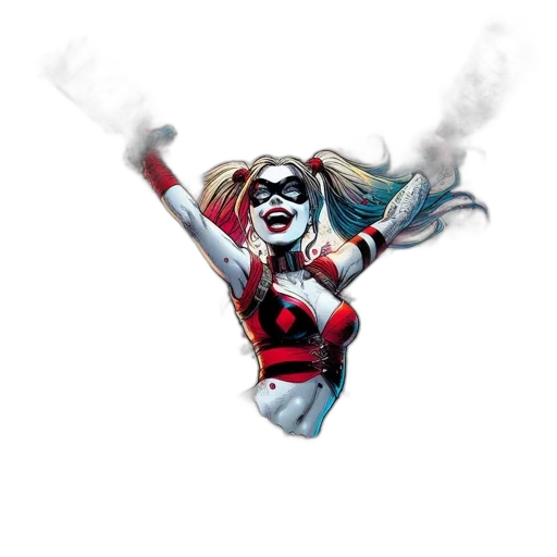 mask, comic book art, concept art, pixel art, fantasy art, harley, quinn, performs transparent PNG cut-out