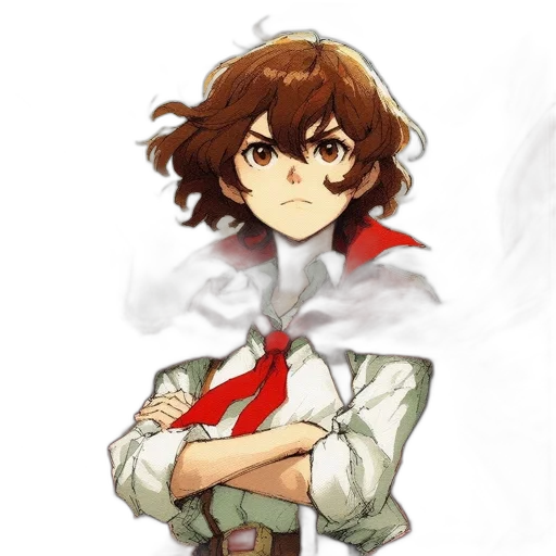 jacket, staff, weapon, face, concept art, pixel art, watercolor, anime transparent PNG cut-out