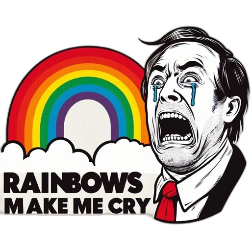 umbrella, illustrated, scene, portrays, man, crying, beneath, arched transparent PNG cut-out