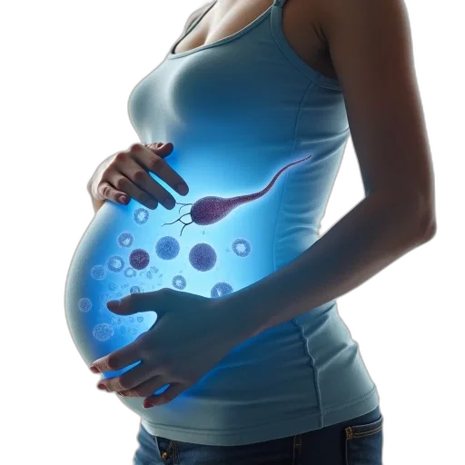photorealistic, pregnant, woman, standing, her, hands, belly, which transparent PNG cut-out