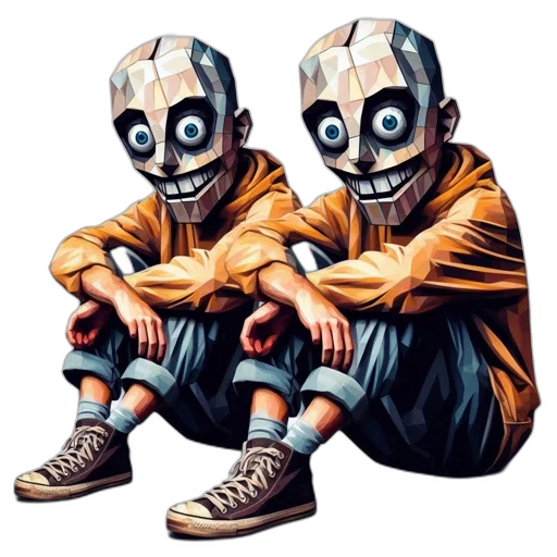 mask, face, shoes, concept art, comic book art, pixel art, cartoon, two transparent PNG cut-out