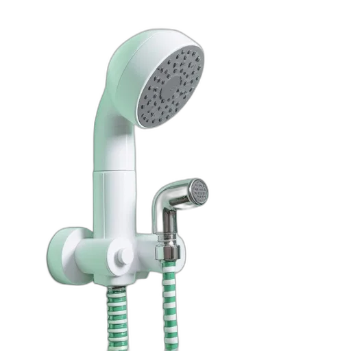 staff, robot, 3d render, white, green, shower, head, hose transparent PNG cut-out