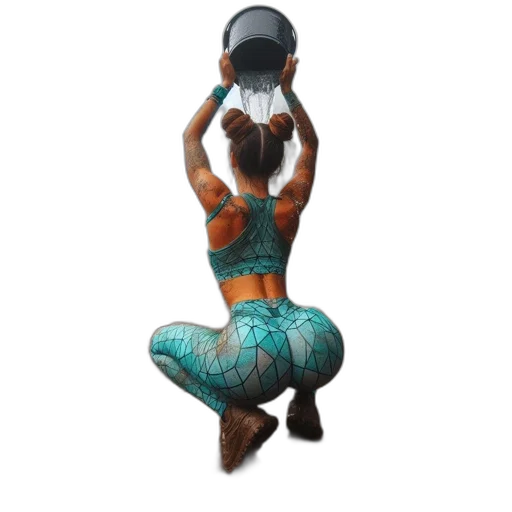 staff, hat, image, woman, squatting, mud, puddle, challenging transparent PNG cut-out