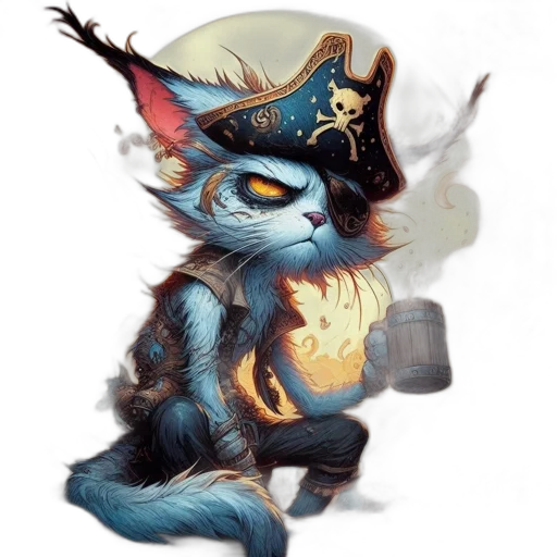 staff, hat, fantasy art, concept art, pixel art, comic book art, blue, cat-like transparent PNG cut-out