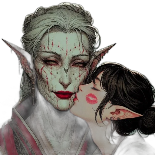 fantasy art, concept art, watercolor, photorealistic, green, red, two, diverse transparent PNG cut-out