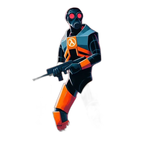 robot, weapon, staff, jacket, concept art, 3d render, pixel art, cyberpunk transparent PNG cut-out